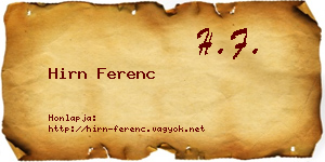 Hirn Ferenc névjegykártya
